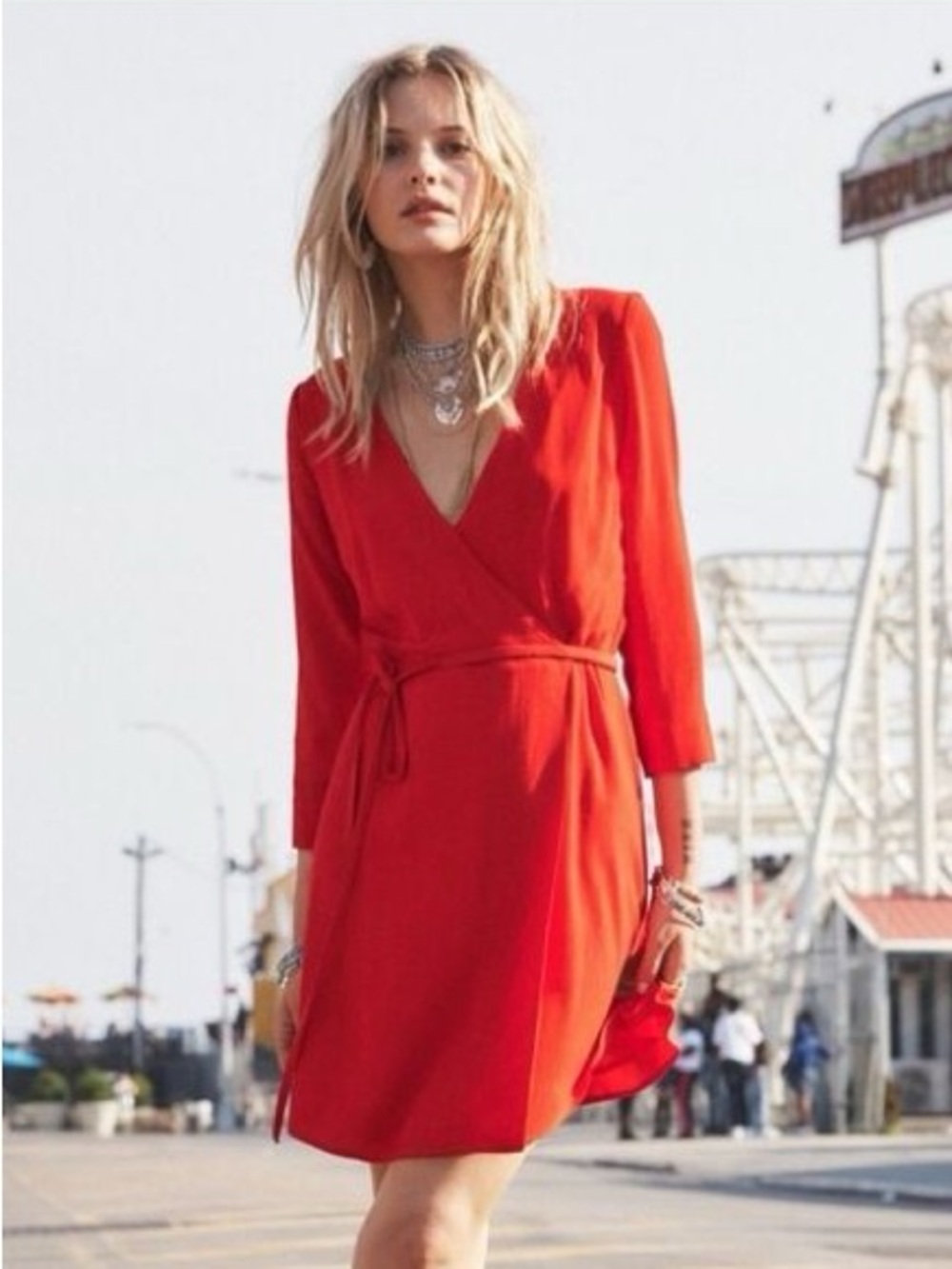 Red Wrap Dress with Waist Tie